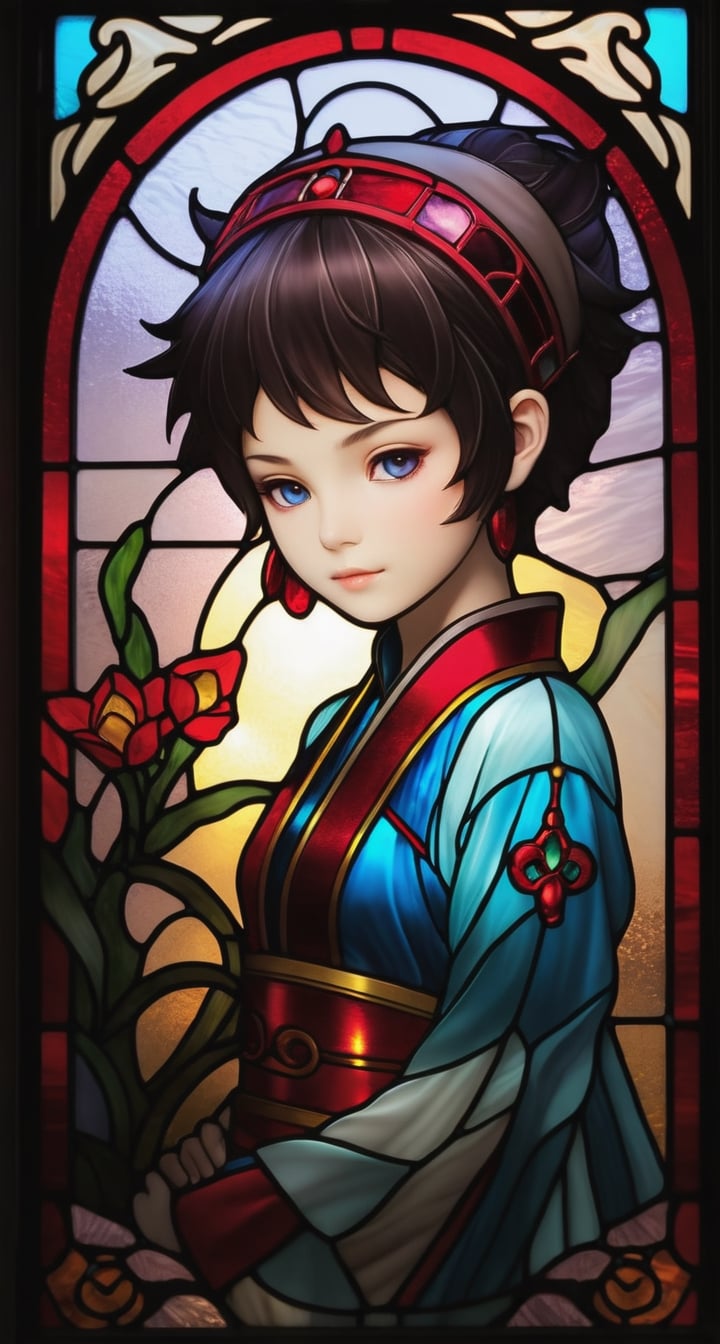 Stained Glass Sticker with TenTen**: TenTen depicted in radiant stained glass, capturing her ethereal beauty.,3d figure