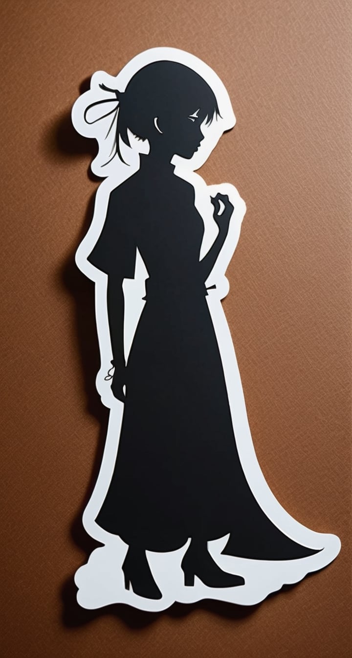 Flat Papercut Sticker with text TenTen**: TenTen's elegant silhouette in a sharp-edged, paper-cut style.,SteelHeartQuiron character