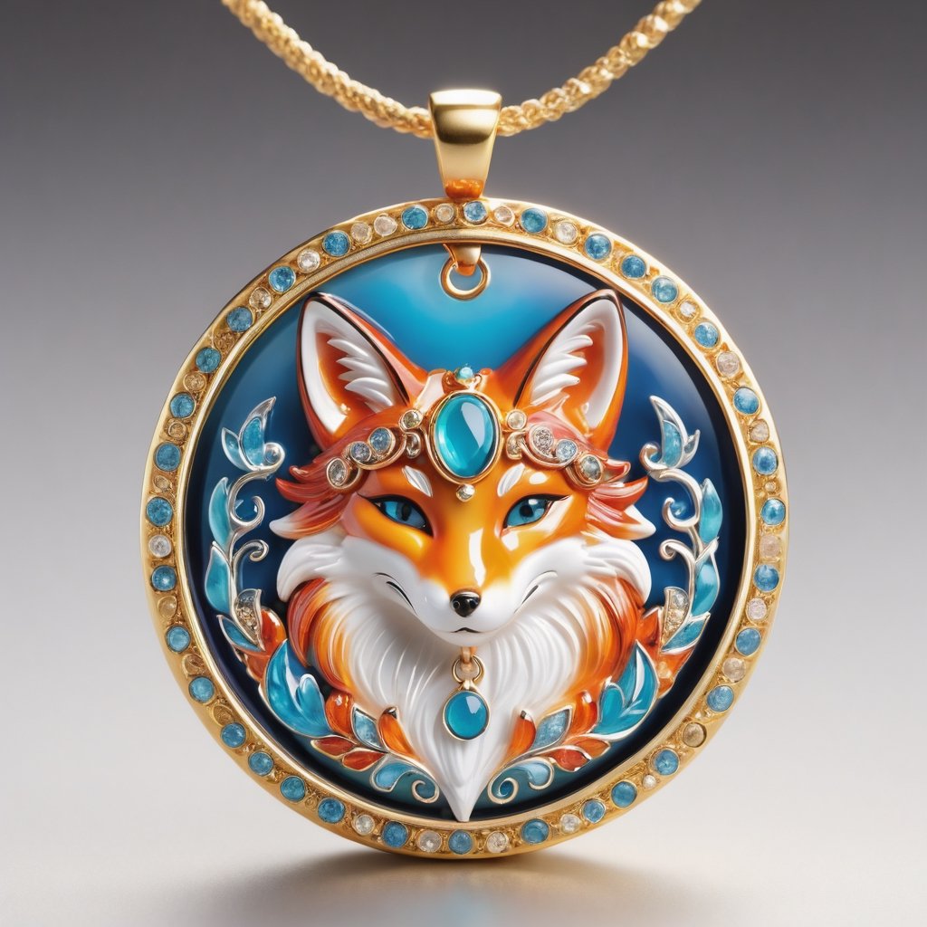 Retail packaging style featuring a girl - vibrant, enticing, commercial, product-focused, eye-catching, professional, highly detailed.
,Spirit Fox Pendant