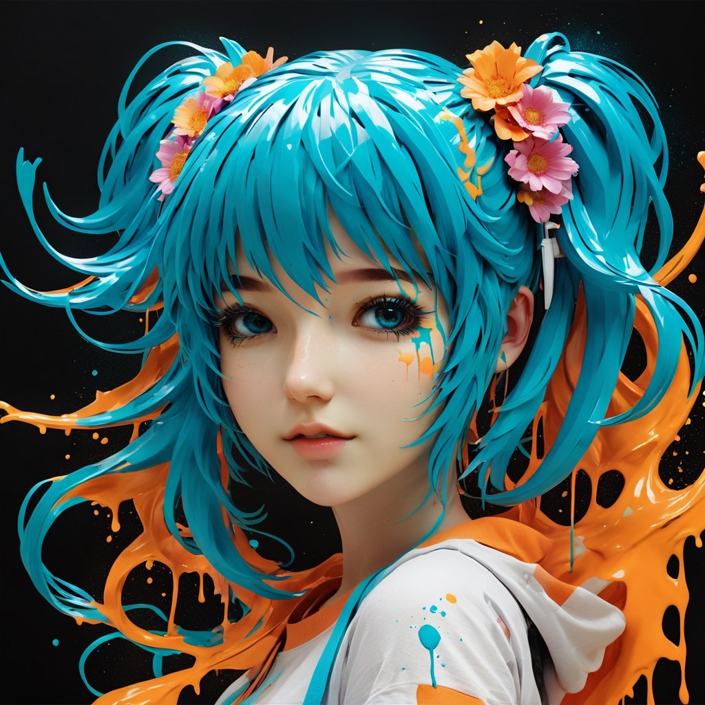 Hyperrealistic art of a girl - extremely high-resolution details, photographic, realism pushed to the extreme, fine texture, incredibly lifelike.
,Yae Miku,tshirt design,dripping paint,blacklight makeup,pixelartstyle