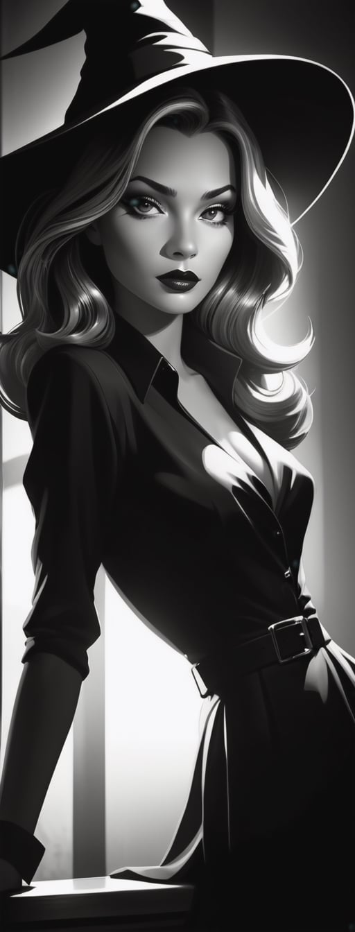  Glamorous Film Noir Girl: Classic monochrome, mysterious girl character, dramatic shadows, cinematic ambiance.,Witchblade