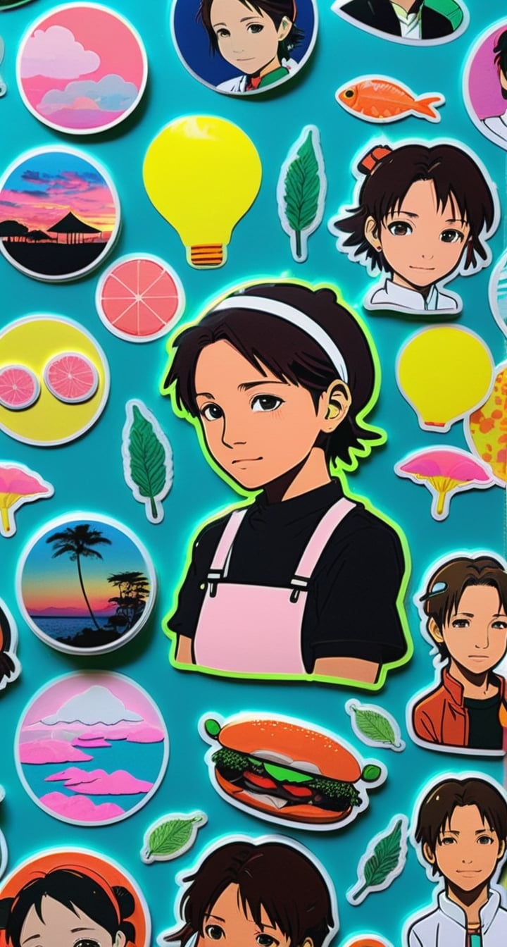 Collage Sticker with TenTen**: A multimedia collage of TenTen's life, with layers of her experiences.,Leonardo Style,neon style