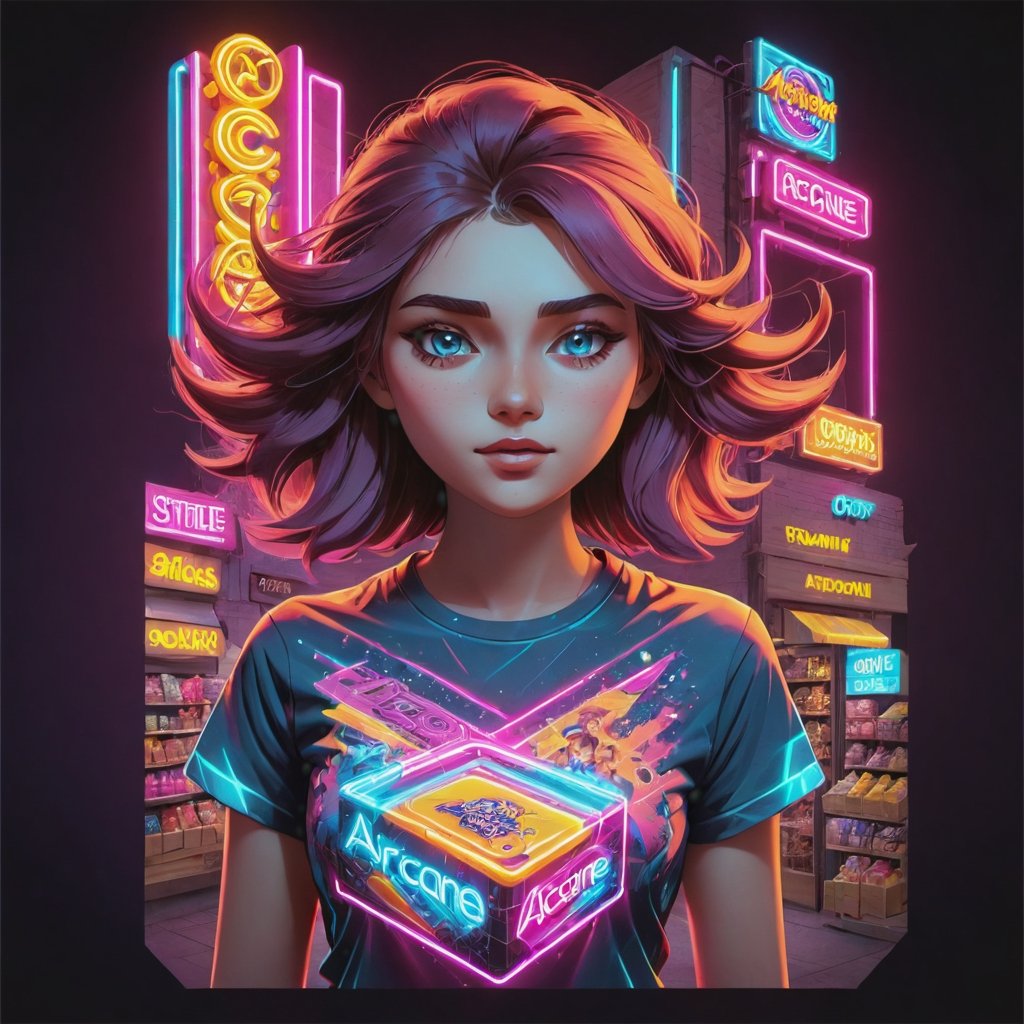 Retail packaging style featuring a girl - vibrant, enticing, commercial, product-focused, eye-catching, professional, highly detailed.
,neon photography style,tshirt design, ,arcane