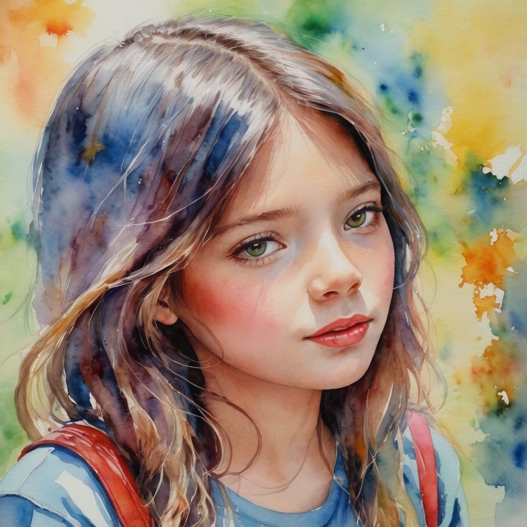 Watercolor painting of a girl - vibrant, beautiful, painterly, detailed, textural, artistic.
,b3rli