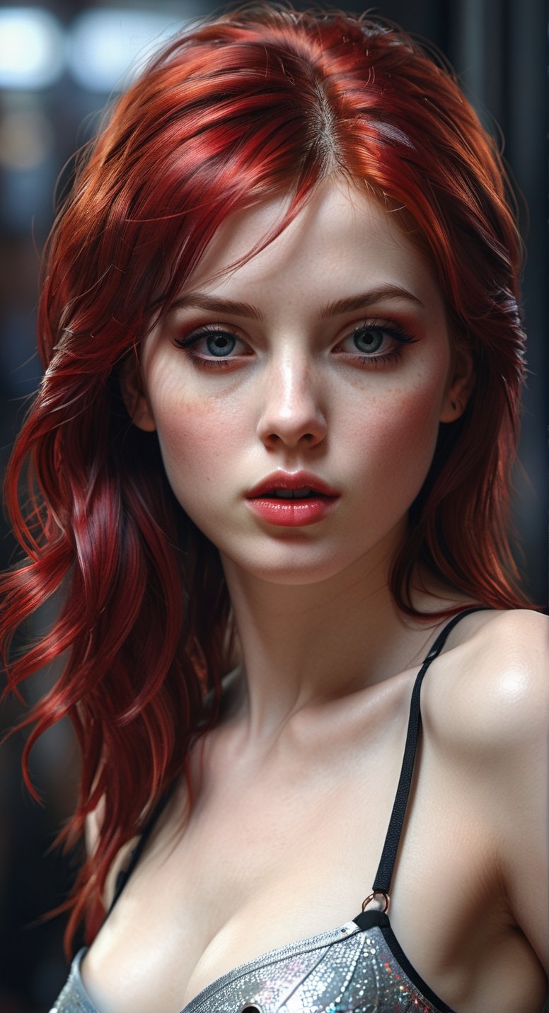 Hyperrealistic sexy Girl Portrait,full body,red hair,ultra detail eyes,face,body**: An extremely high-resolution hyperrealistic portrait of a girl, pushing the boundaries of realism with fine textures and lifelike details.
,DonML1quidG0ldXL ,bl4ckl1ghtxl,holographic,DonML4zrP0pXL,roborobocap