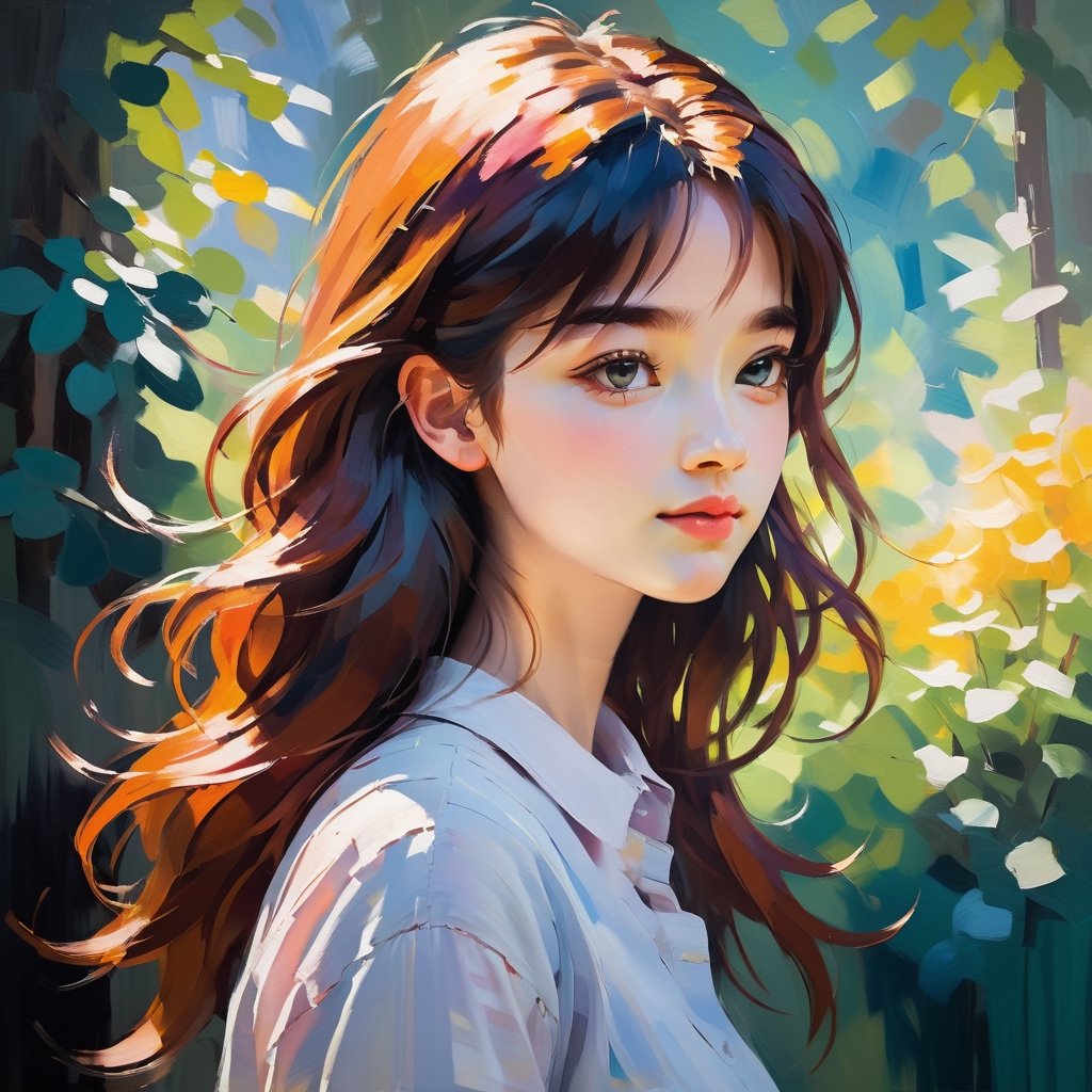 Impressionist painting of a girl - loose brushwork, vibrant color, light and shadow play, captures feeling over form.
,3d toon style