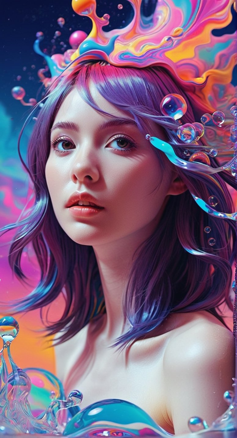 Psychedelic Surrealism: Trippy Girl Dream**: A surreal and trippy psychedelic artwork featuring a girl in vibrant and abstract forms.
,ice and water