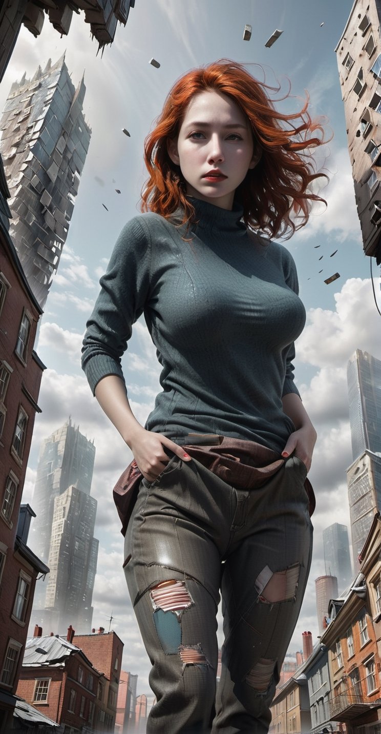Abstract Dystopia: Giantess surrounded by distorted buildings, the cityscape a surreal representation of a dystopian world, where reality itself seems fractured.
,aw0k
