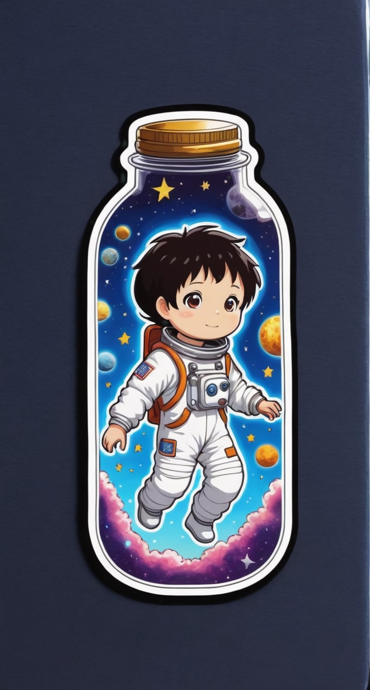 Space-Themed Sticker with TenTen**: TenTen as an astronaut exploring the cosmos, surrounded by celestial wonders.
,in a jar