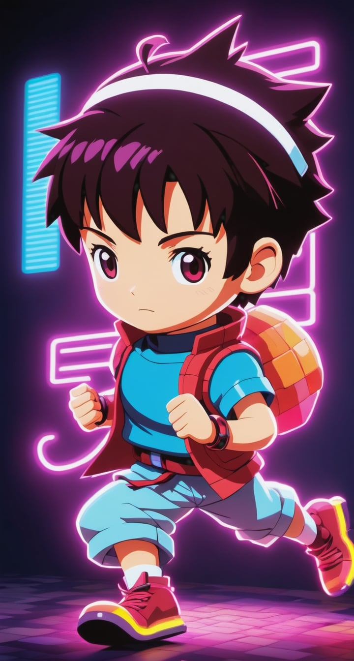 Retro Game Art with TenTen**: TenTen as the protagonist in a pixelated adventure, reminiscent of classic video games.
,neon style