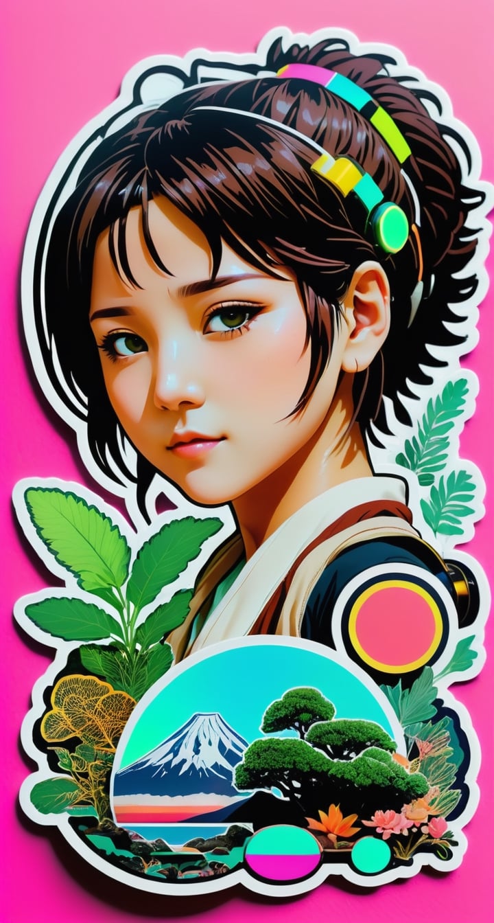 Collage Sticker with TenTen**: A multimedia collage of TenTen's life, with layers of her experiences.,Leonardo Style,neon style