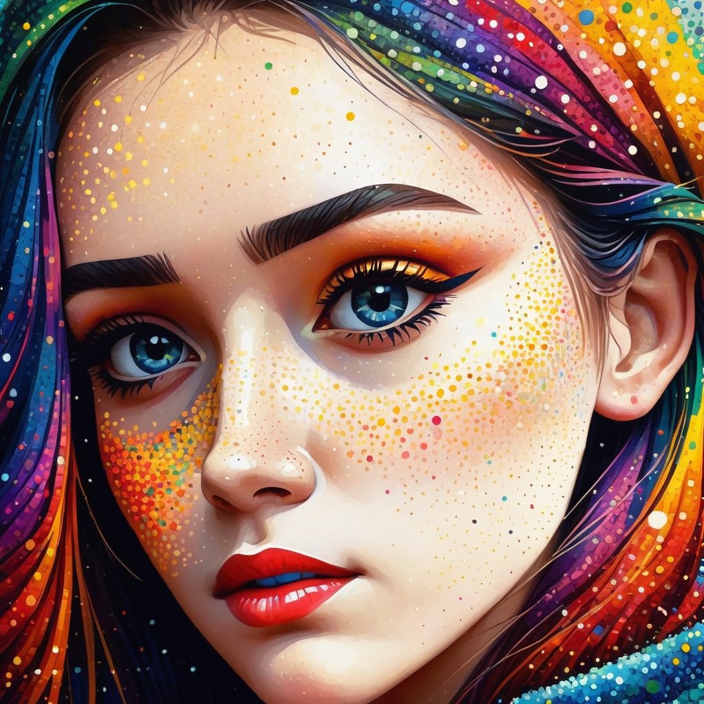 Pointillism style with a girl - composed entirely of small, distinct dots of color, vibrant, highly detailed.
,arcane,samdoesart