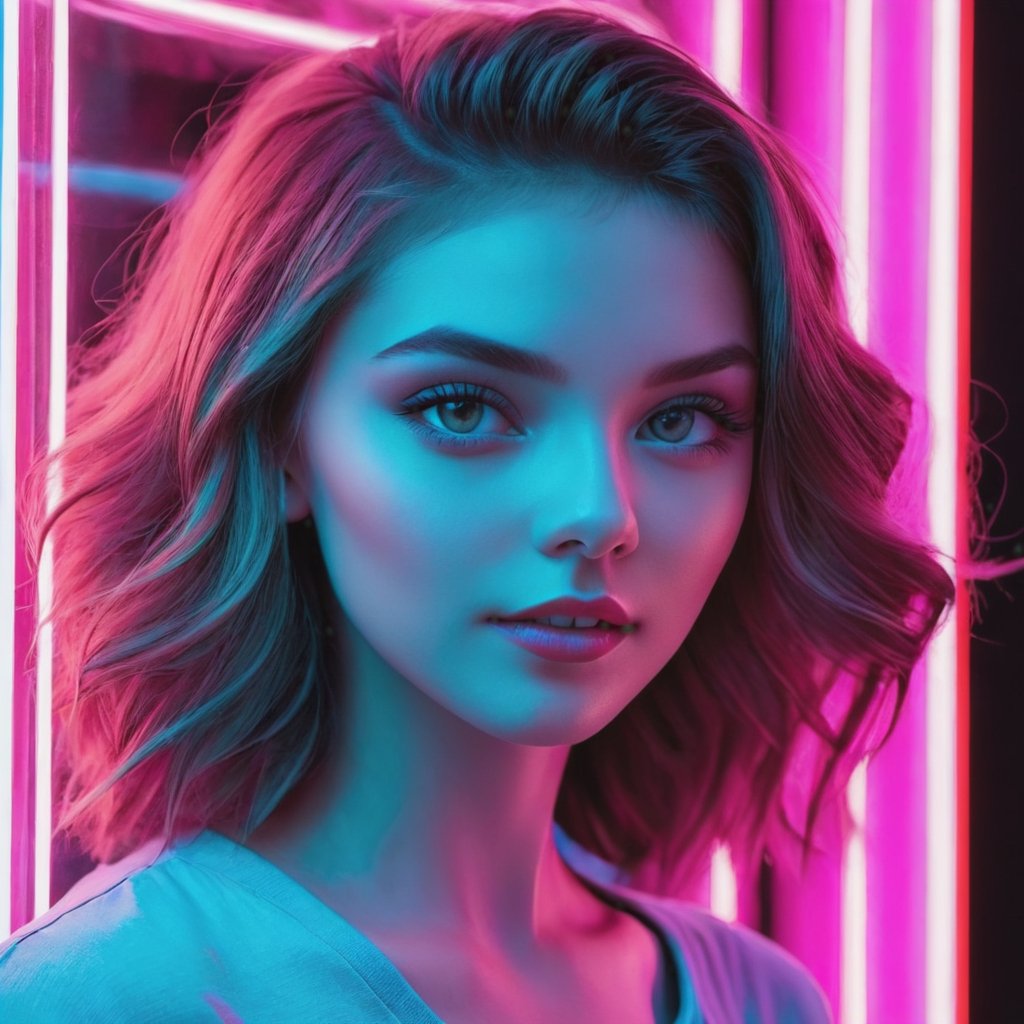 Retail packaging style featuring a girl - vibrant, enticing, commercial, product-focused, eye-catching, professional, highly detailed.
,neon photography style