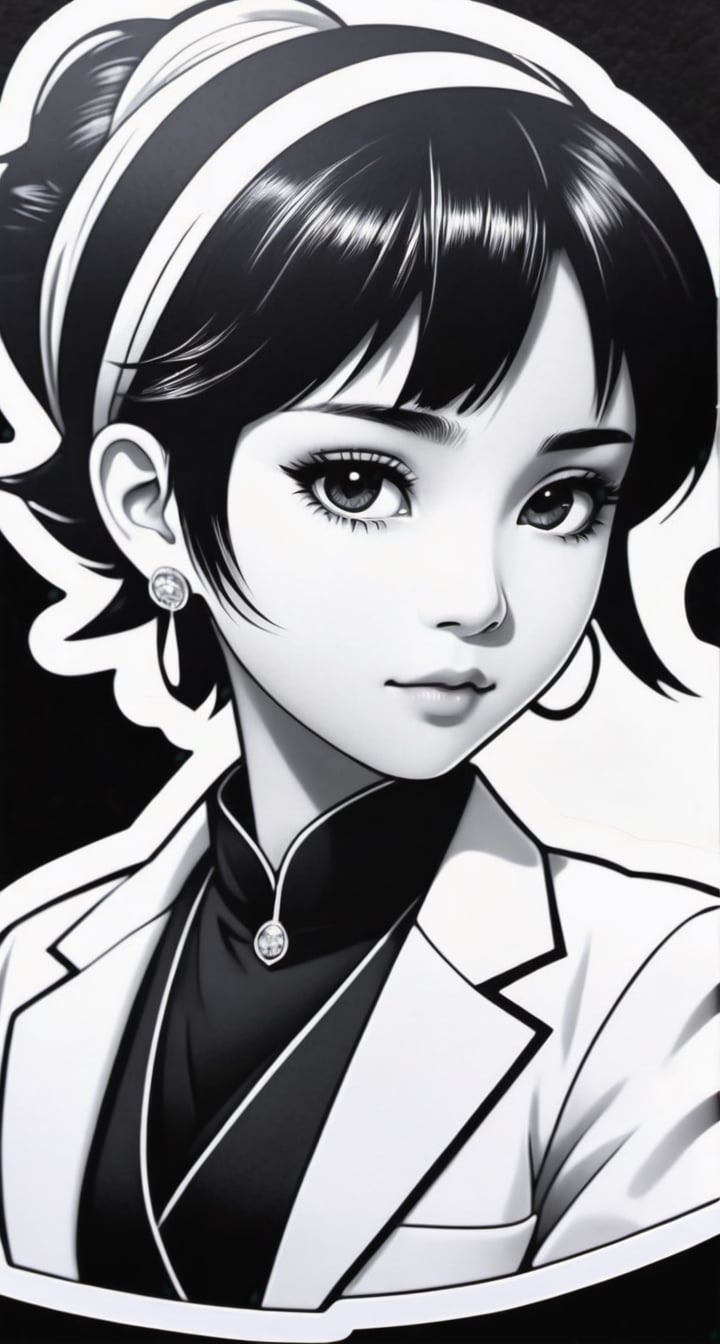 Monochrome Sticker with TenTen**: A timeless black and white portrait of TenTen, highlighting her elegance.