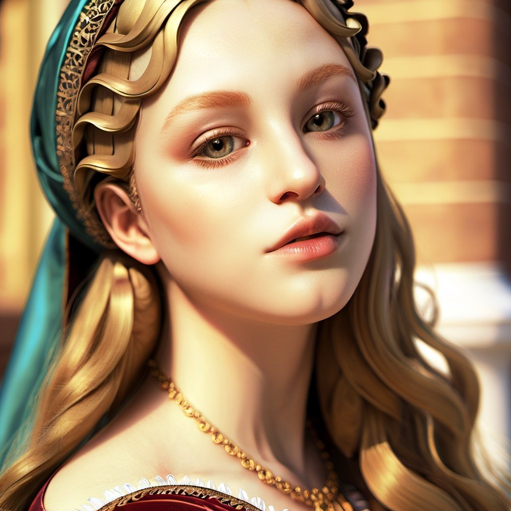 Renaissance style with a girl - realistic, perspective, light and shadow, religious or mythological themes, highly detailed.
