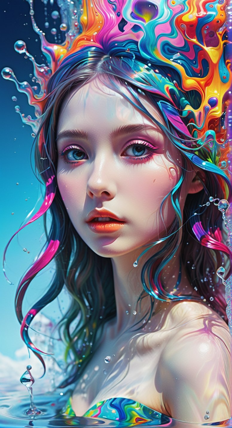 Psychedelic Surrealism: Trippy Girl Dream**: A surreal and trippy psychedelic artwork featuring a girl in vibrant and abstract forms.
,ice and water