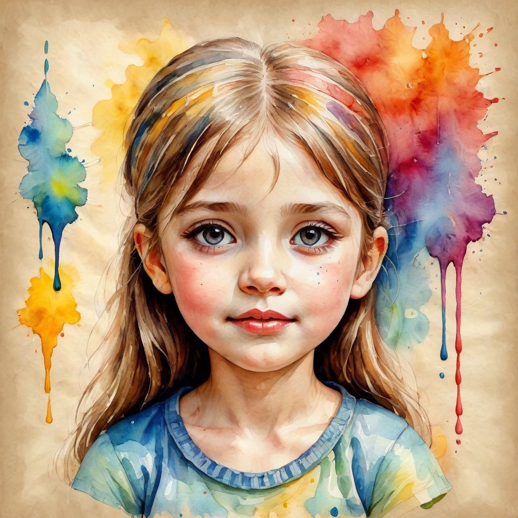 Watercolor painting of a girl - vibrant, beautiful, painterly, detailed, textural, artistic.
,3d style,on parchment,dripping paint