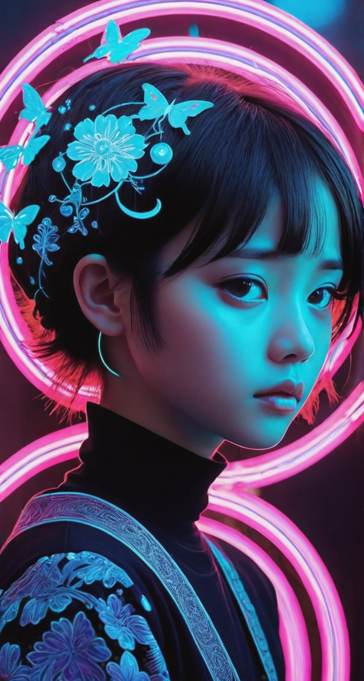 Surreal Sticker Art with Tenten**: Dreamlike, mysterious, symbolic, intricate, thought-provoking.,neon photography style