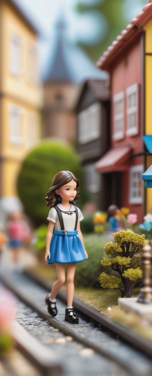 Tilt-Shift Photo featuring a Miniaturized Girl: Selective focus, girl in a miniature world, detailed rendering.,Story book 