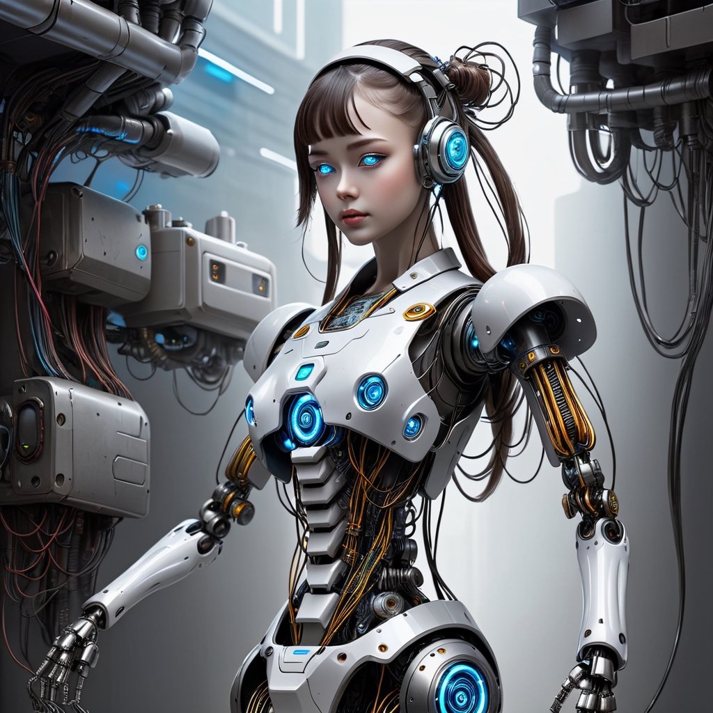 Cybernetic robot artwork featuring a girl - android, AI, machine, metal, wires, tech, futuristic, highly detailed.
,Leonardo Style,cyberpunk style,candyseul,DonShr00mXL 