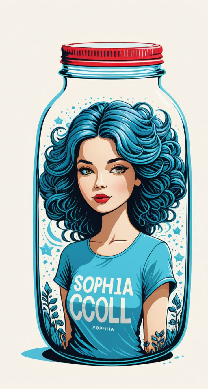 Typographic art featuring & perfect text "Cool Sophia". Stylized, intricate, detailed, artistic, text-based.,tshirt design,Leonardo Style,in a jar