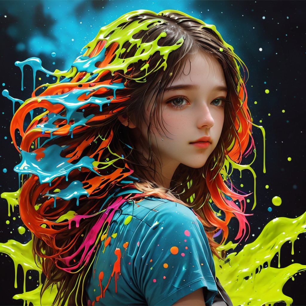 Hyperrealistic art of a girl - extremely high-resolution details, photographic, realism pushed to the extreme, fine texture, incredibly lifelike.
,inst4 style,dripping paint,neon photography style,3d style,tshirt design,portrait_futurism,DonMASKTexXL ,NYFlowerGirl