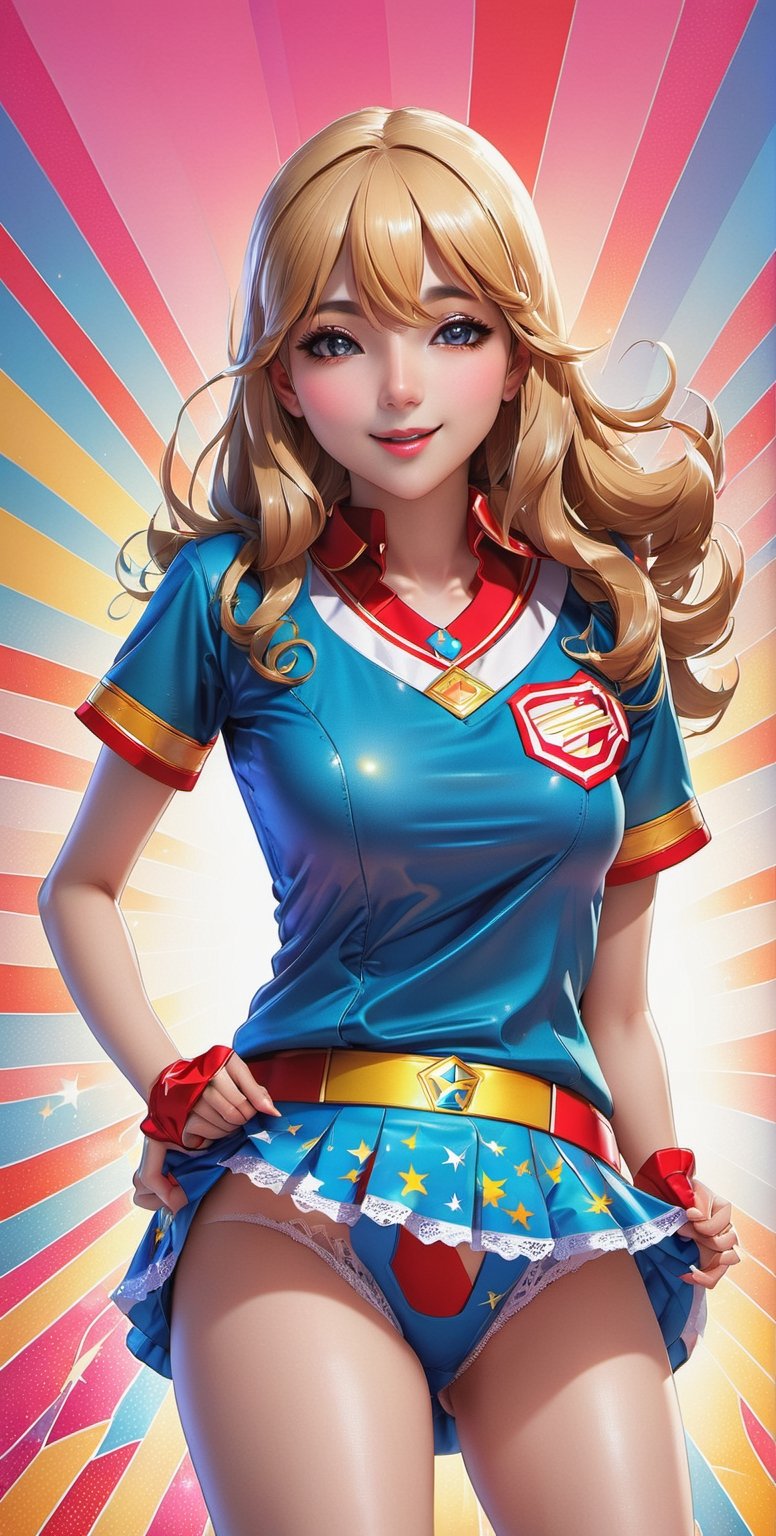 Channeling the spirit of pop art, a vibrant piece features a woman in a miniskirt and a pop-culture-inspired cosplay uniform, showcasing cute panties.
,tshirt design