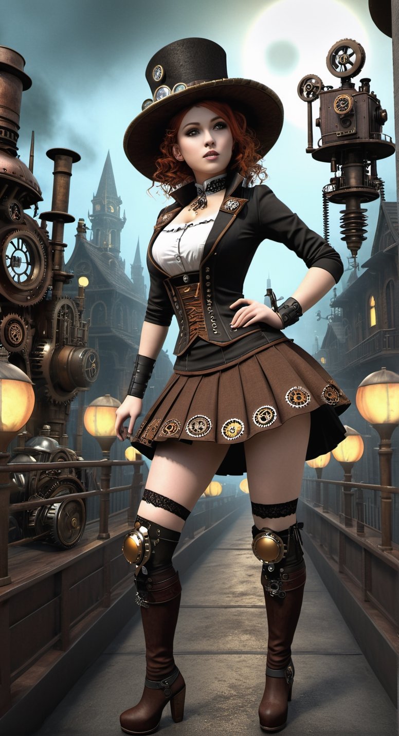 **Steampunk Adventure:**
   [Art AI Halloween 2023 Creativity style] Embark on a journey with a giantess in a steampunk miniskirt, navigating through a city of gears and clockwork wonders. [Random camera view, ultra resolution, capturing intricate steampunk details, play of shadows and warm industrial light.]
,IncrsXLRanni