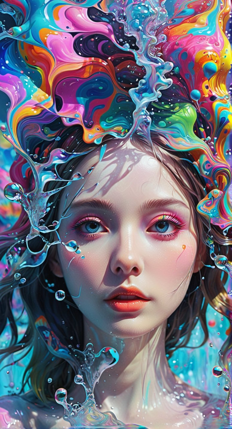 Psychedelic Surrealism: Trippy Girl Dream**: A surreal and trippy psychedelic artwork featuring a girl in vibrant and abstract forms.
,ice and water