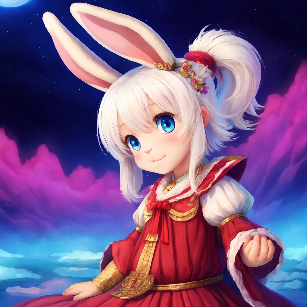 Masterpiece, Best Quality, White Hair Girl, Child, Rabbit, Half Dragon, 