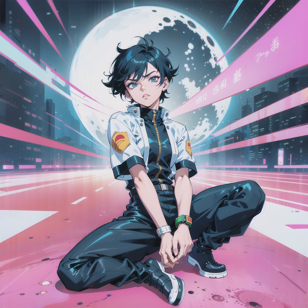 anime guy sitting on the ground looking at the planet, space cowboy, cyber space cowboy, inspired by Josan Gonzalez, makoto shinkai ( apex legends ), akira artstyle, ross tran style, akira vibes, akira art style, floating beside planets, josan gonzales, sci - fi art!!!!!!!, josan gonzales!!!, in space, modern sci-fi anime