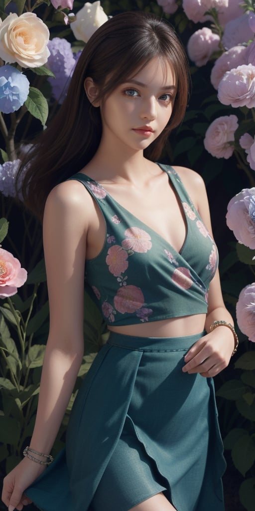 (masterpiece:1.4, best quality), (intricate details), unity 8k wallpaper, ultra detailed, beautiful and aesthetic, perfect lighting, (1girl), (green eyes, flat_chest), dynamic pose, dynamic angle, lipstick, slim, slim body, medium breasts, (Floral_wrap_top:1.5),(Midi_skirt:1.4),(Beaded_bracelets:1.3),(Garden_party_background:1.5), detailed background, realistic, solo, perfect detailed face, detailed eyes, highly detailed, blush, hair ornament, rolling_eyes, cross-eyed,
,