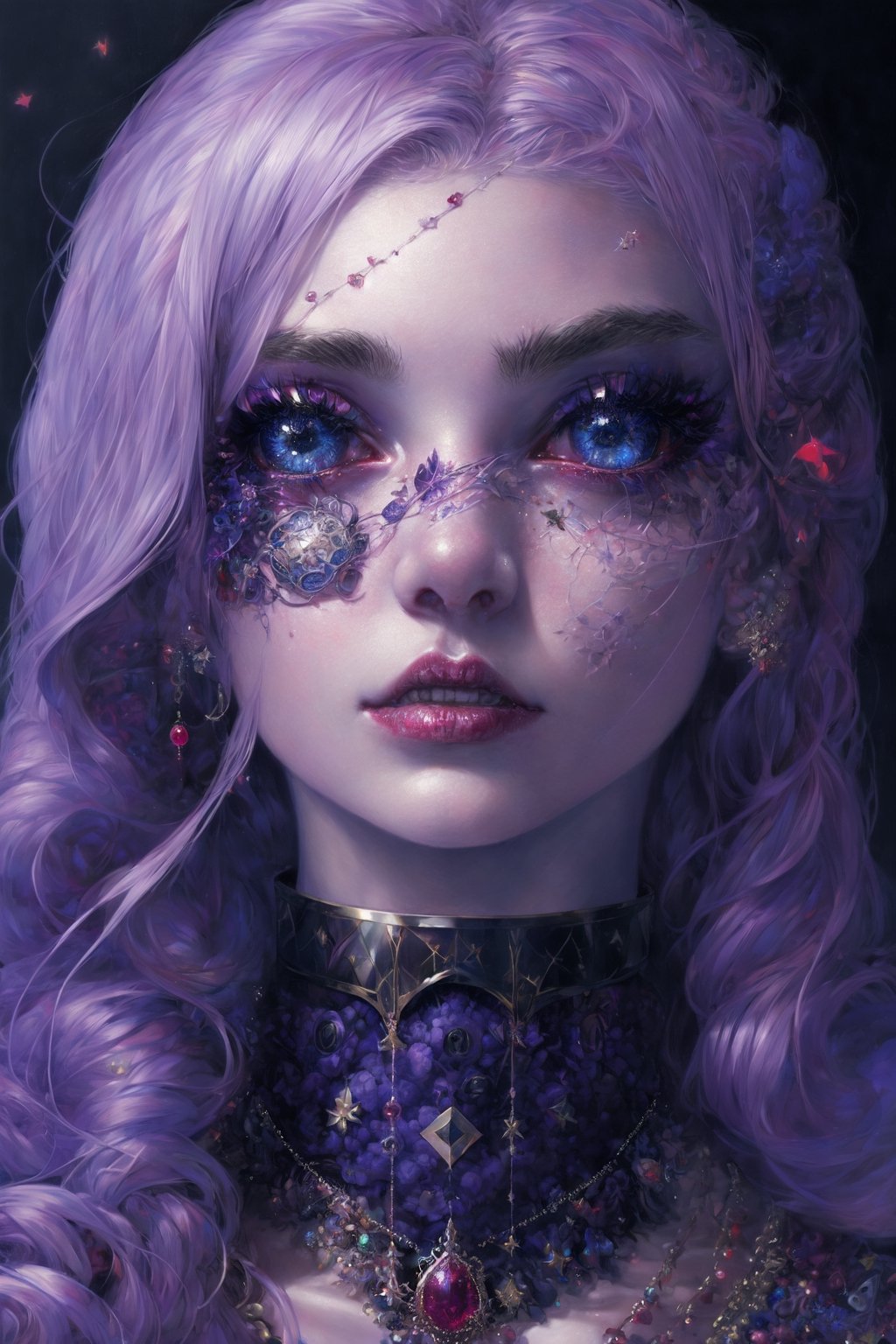 Animesharp, /a girl with purple bionic eyes/, extravagant details, composition: 1.00, {{ clothing_arab }}, unique_style, wonderful, full HD, HRD, jewelry, rubies:1.03, decorative lava