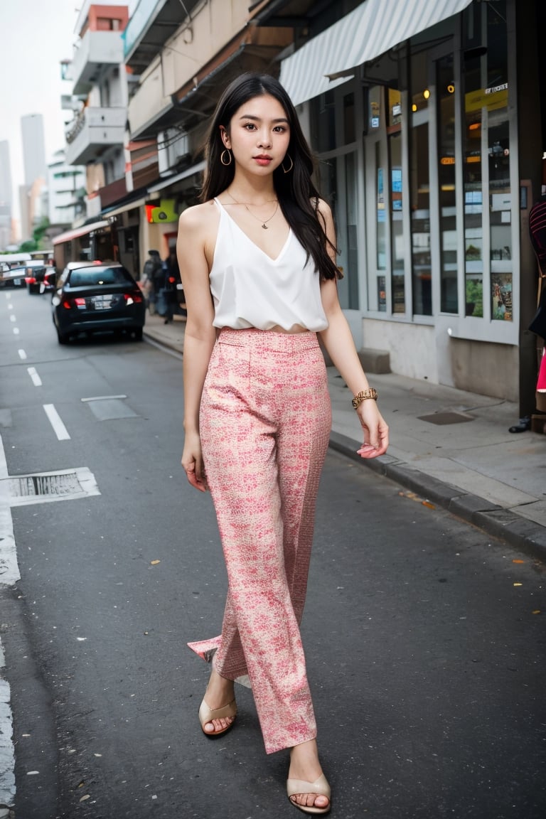 (8K, Ultra high res:1.1) Nguyen, an 18-year-old vibrant Vietnamese girl, exudes youthful charm in a modern Vietnamese-inspired outfit. She wears a stylish áo dài with contemporary patterns and designs, showcasing her fashion-forward sense. The high-resolution image captures ultra-detailed realism, highlighting Nguyen's captivating brown eyes, flawless complexion, and long black hair. The urban backdrop with its colorful street art and bustling cityscape adds a touch of youthful energy, creating a visually captivating representation of Nguyen's modern Vietnamese style.
