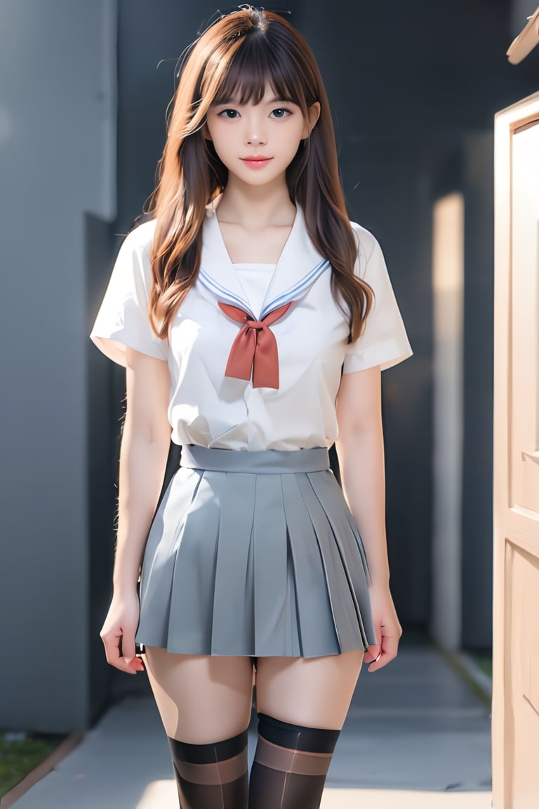 Arad woman posing for photo in short skirt and white shirt, Surrealism female students, Surrealism female students, Realistic , photorealistic anime girl rendering, thighhighs and skirt, small curvaceous , wearing skirt and high socks, Photorealistic anime, cute female student, Realistic anime 3 D style, female student,
 asianbeauty