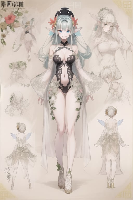 a Flower fairy drawing ,Rafflesia arnoldii flower , most detail drawing , ((masterpiece)),zhongfenghua , wide lens perpective , most detailed , Stinking corpse lily, beautyful fairy, florest , background , detailed, HD , sparkling eyes ,