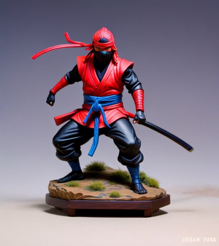 a hand-painted figurine representing a ninja man, rural Japanese, where secret ninja combat techniques are performed, art by josan gonzalez, yuna, pencil draw, cyb-3d-art,Leonardo Style