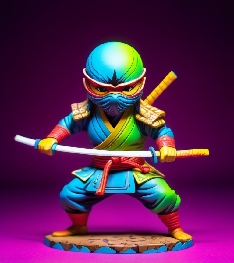 a hand-painted figurine representing a ninja man, rural Japanese, where secret ninja combat techniques are performed, art by josan gonzalez, yuna, pencil draw, cyb-3d-art,Leonardo Style,neon style,beyond_the_black_rainbow,awe_toys