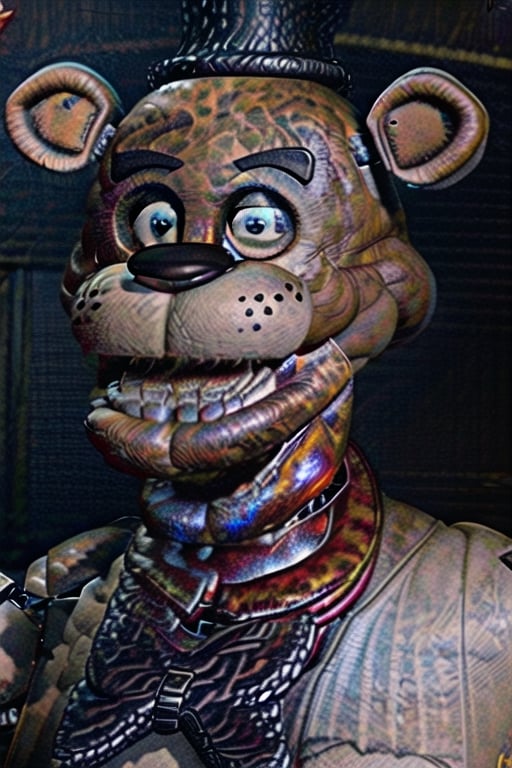 portrait commission of freddy fazbear,realistic,hyperdetailed,photorealistic,detailed face,art by greg rutkowski,trevor henderson,ross tran,artstation,deviantart,4k,western comic style,sharp lineart,professional lighting,professional shading,monster,darkart,freddy,perfect,FFIXBG, brown fur,k4k3k