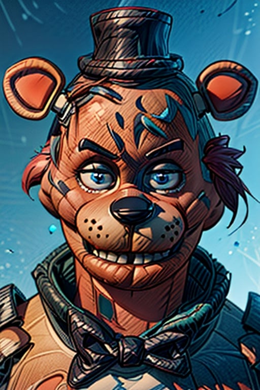 portrait commission of freddy fazbear,realistic,hyperdetailed,photorealistic,detailed face,art by greg rutkowski,trevor henderson,ross tran,artstation,deviantart,4k,western comic style,sharp lineart,professional lighting,professional shading,monster,darkart,freddy,perfect,FFIXBG, brown fur