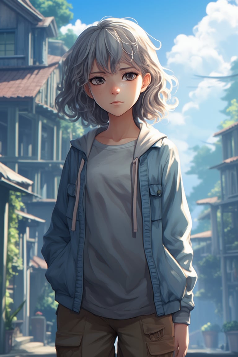 1girl, casual outfit, outdoors, looking at viewer, medium hair, close view,midjourney,anime