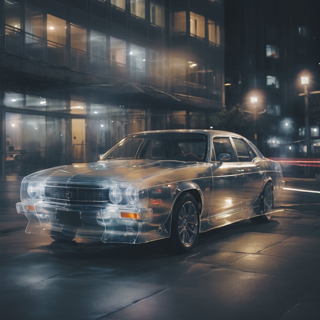 a photo of transparent car at night