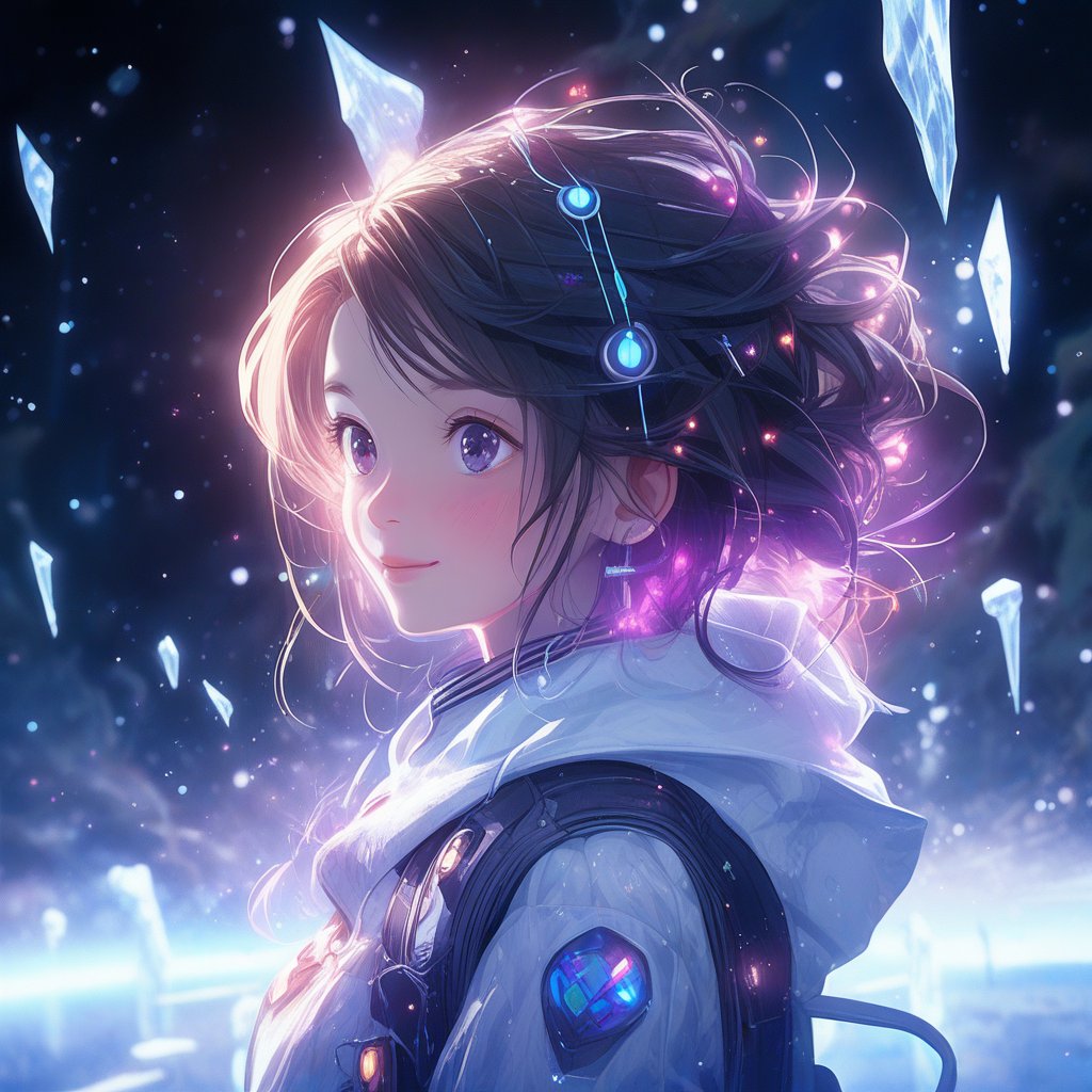 1 girl portrait, charming, nature, neon light, look at viewer,Anime Style, ice, space background,noc-space