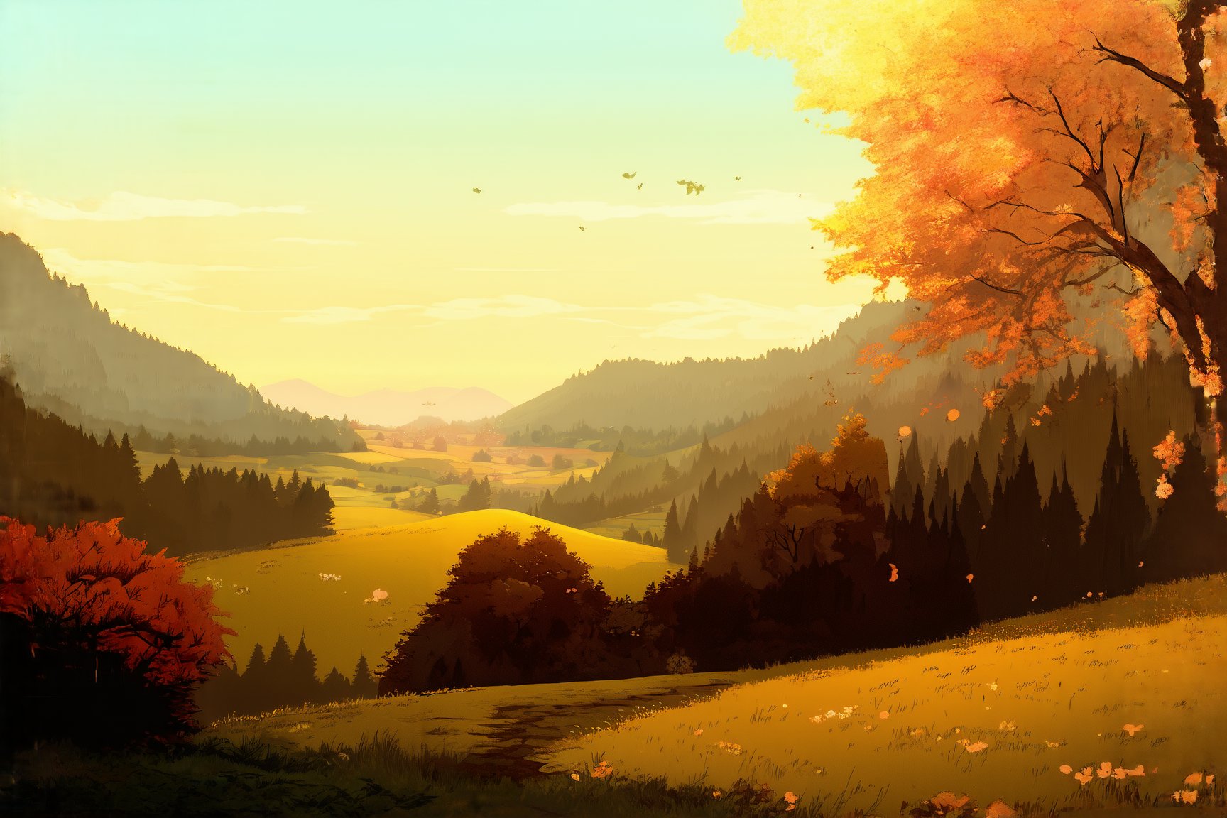 anime style, scenery, cozy, rustic, countryside, natural, earthy tones, 4esthet1c