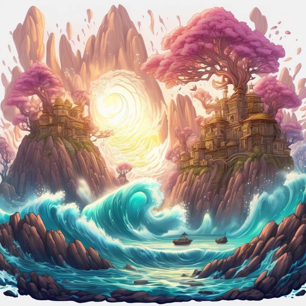 flow of energy, glowing, enhancing,Leonardo Style, illustration,ink scenery,iso island,lofi,white background,fantasy,whimsical,digital art, winning award masterpiece, fantastically beautiful, illustration, trending on artstation, 4k, 8k, higly detailed,vector art,vintagepaper