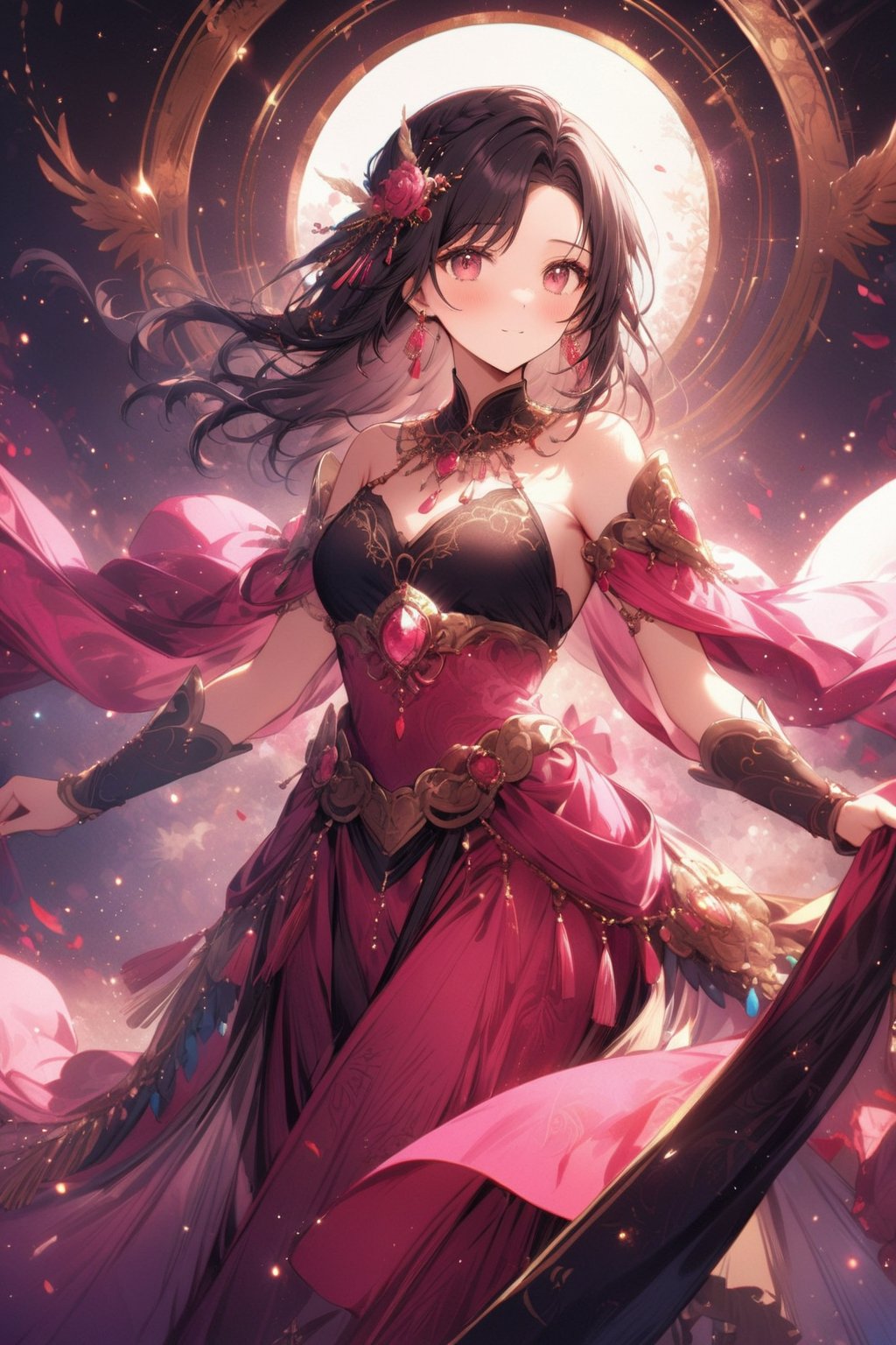 Ancient style female black hair pink clothes,noc-mgptcls