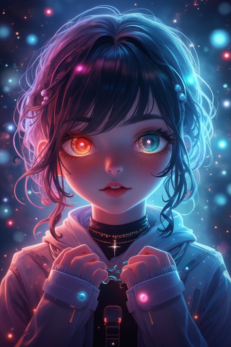 1 girl portrait, charming, nature, neon light, look at viewer,Anime Style, ice, space background,noc-space