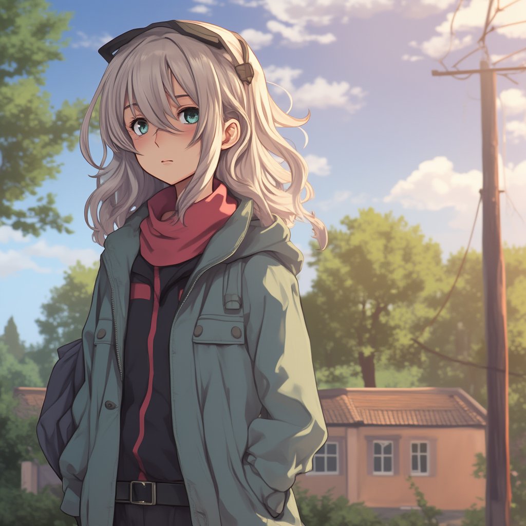 1girl, casual outfit, outdoors, looking at viewer, medium hair, close view,midjourney,anime,1girl_Anime