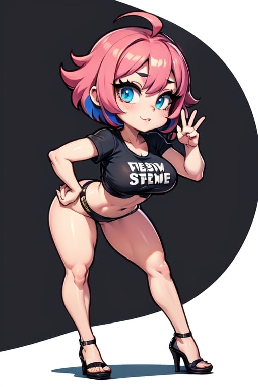   (chibi style:1.3), colorful style, (big head:1), (chubby body :1), tinny body full body, cute, (sexy pose:1.1) (masterpice), best quality, beautiful face and eyes, 8k,  best quality, high quality, Highest picture quality, (Detailed eyes description),1girl,sexy, (posing sexy), (sexy stance), ,gray clay,c.c.,defTifa,twitch emoji,milfication,crop shirt underboob,high heels,Rem