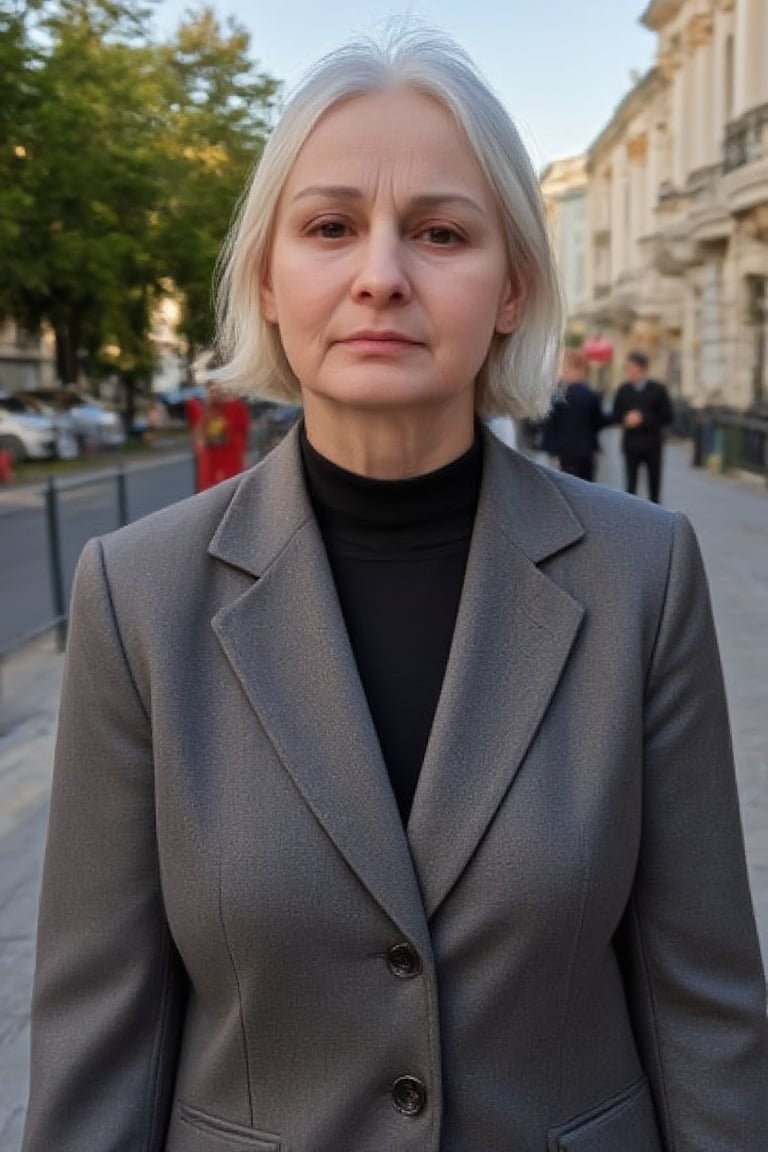 SHIU IRISHA Russian woman 50 years old in the city portrait photo in suit amzonka